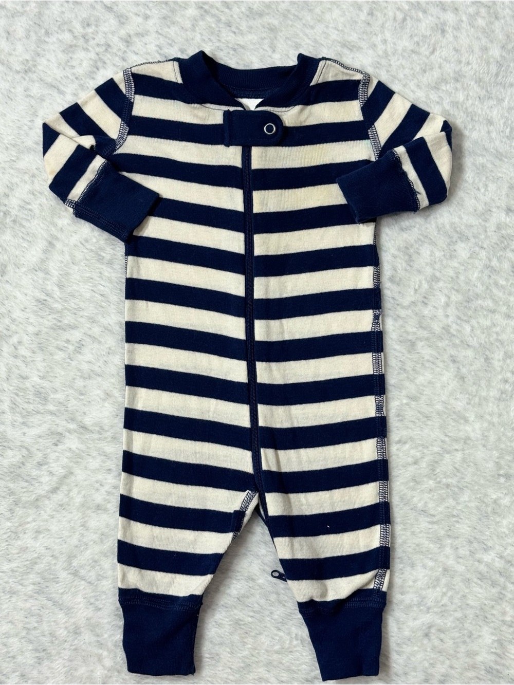 Hanna Andersson Navy White Stripe Zip Sleeper 0-3M Baby Organic Cotton Nautical